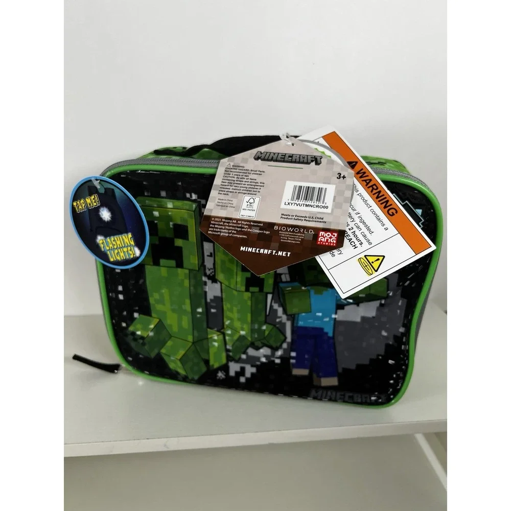 Minecraft Adventure Mode Flashing Lights Insulated Lunch Bag Green Black